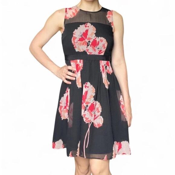 Ann Taylor black and pink floral sleeveless dress size 2P - Picture 1 of 5